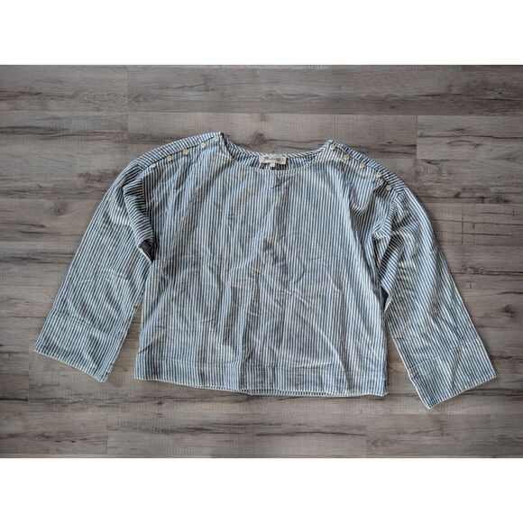 Madewell Convertible Cold-Shoulder Top in Chambray Stripe, Medium (A6) - Picture 2 of 8
